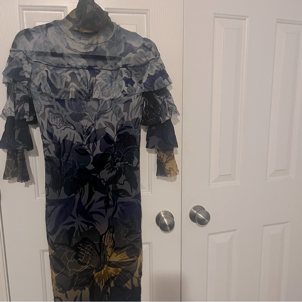 Fuzzi Floral Dress Blue Gold Medium